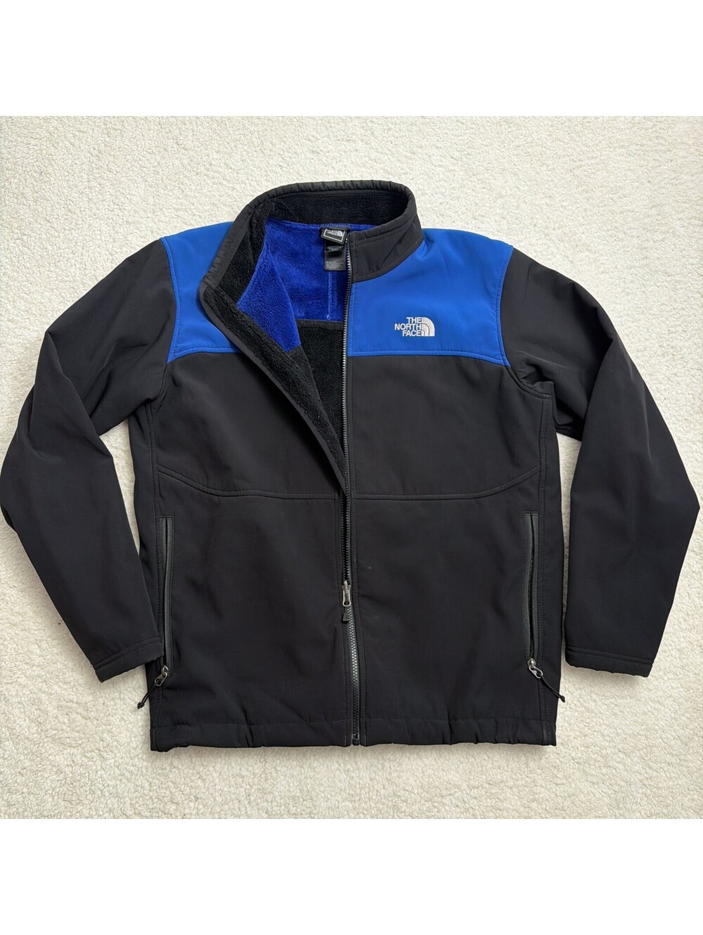 The North Face Polartec Windbloc Softshell Fleece Jacket Mens L Black Royal Blue